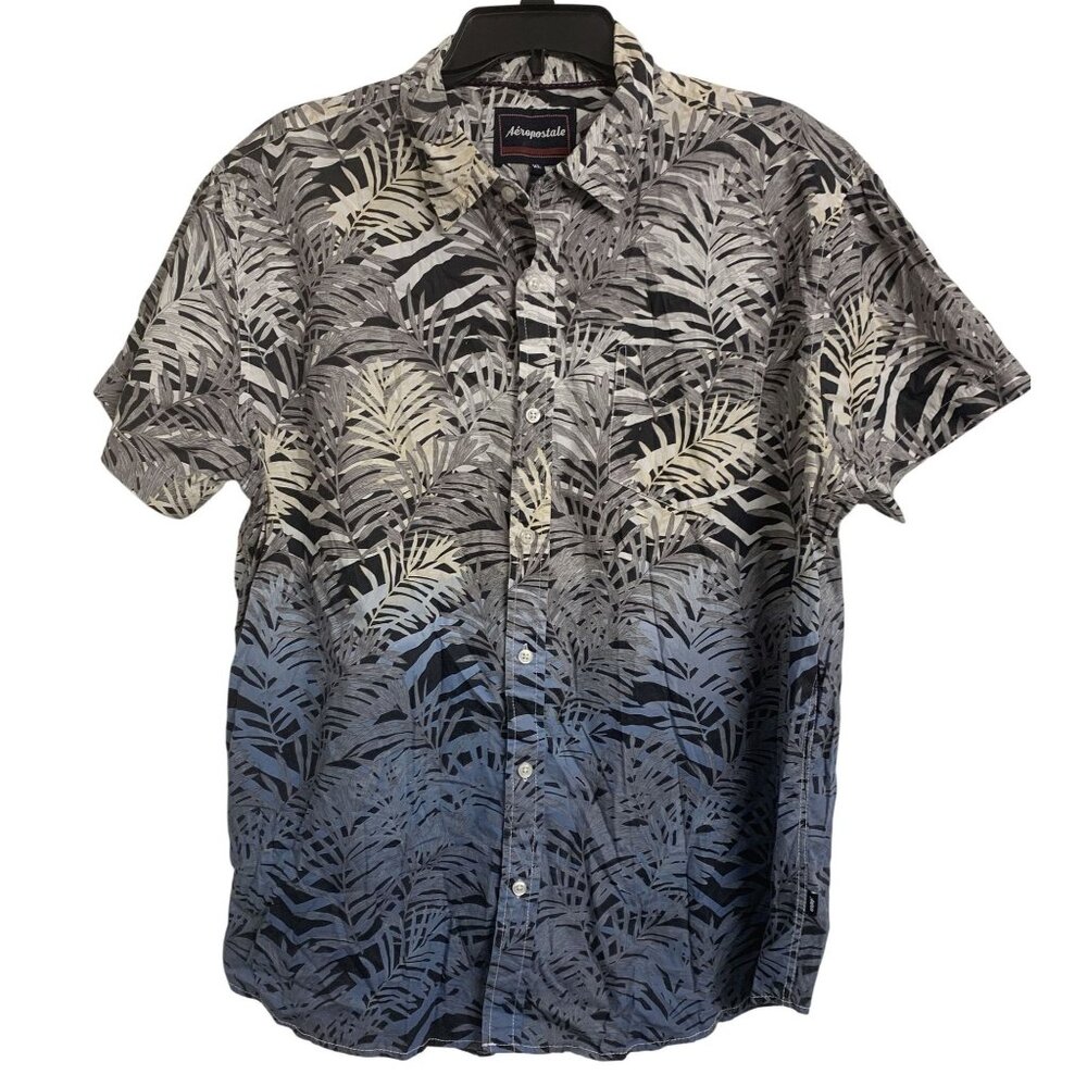 Aeropostale XL Tropical Y2K Cotton Lightweight Casual Shirt Gray Blue